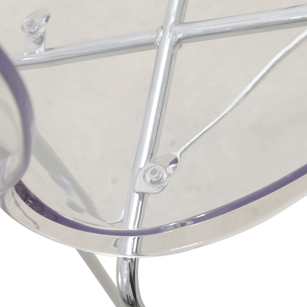 LeisureMod Oyster Acrylic Barstool With Steel Frame in Chrome Finish, Clear