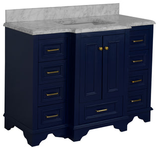 Nantucket 48" Bathroom Vanity, Royal Blue, Carrara Marble