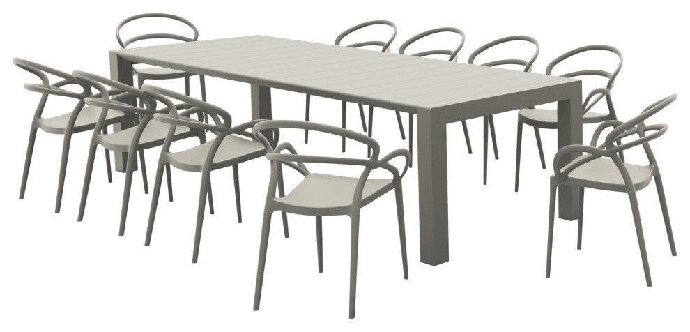 Compamia Mila Extendable Outdoor Dining 11-Piece Set, Taupe