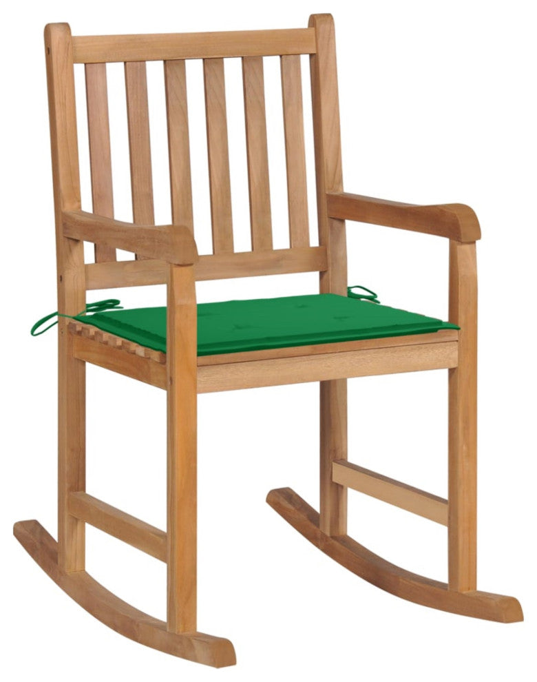 Vidaxl Rocking Chair With Green Cushion Solid Teak Wood
