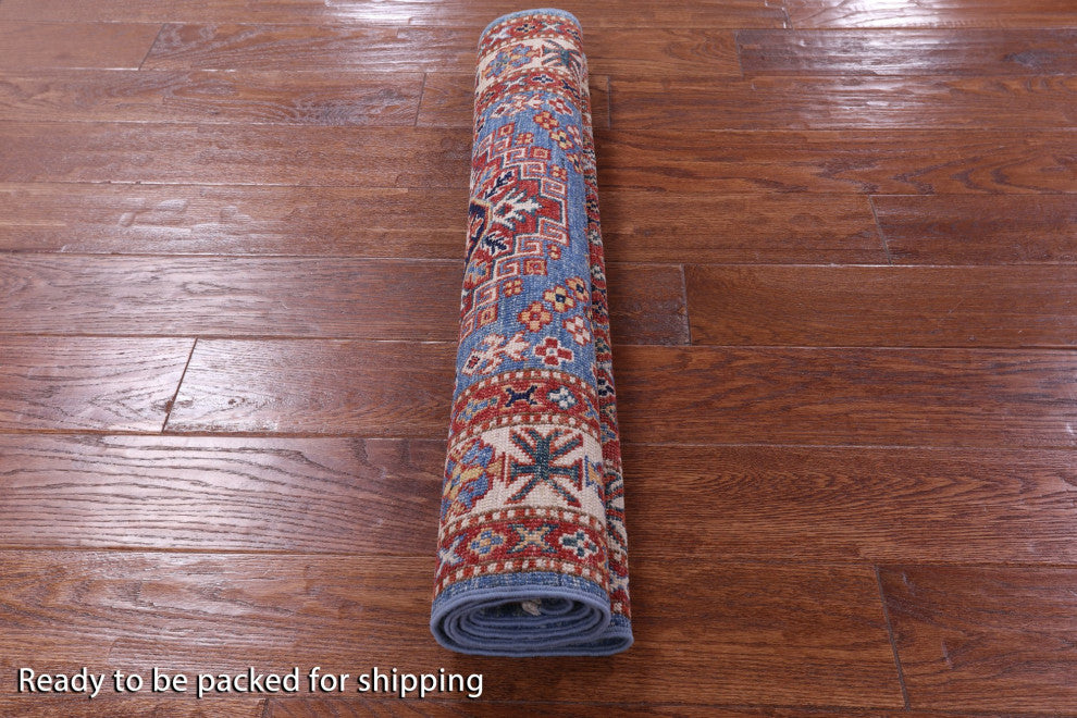 2' 10" X 4' 3" Geometric Super Kazak Hand Knotted Wool Rug Q10359