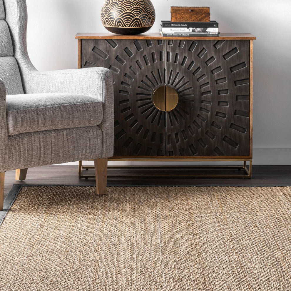 Nuloom Jute and Sisal Elijah Seagrass With Border Area Rug, Dark Grey 3'x5'