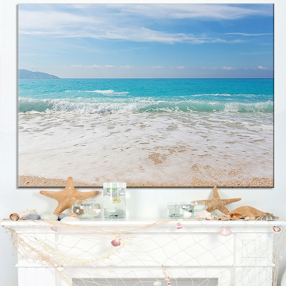 "White Waves Kissing Beach Sand" Seashore Canvas Print, 32"x16"