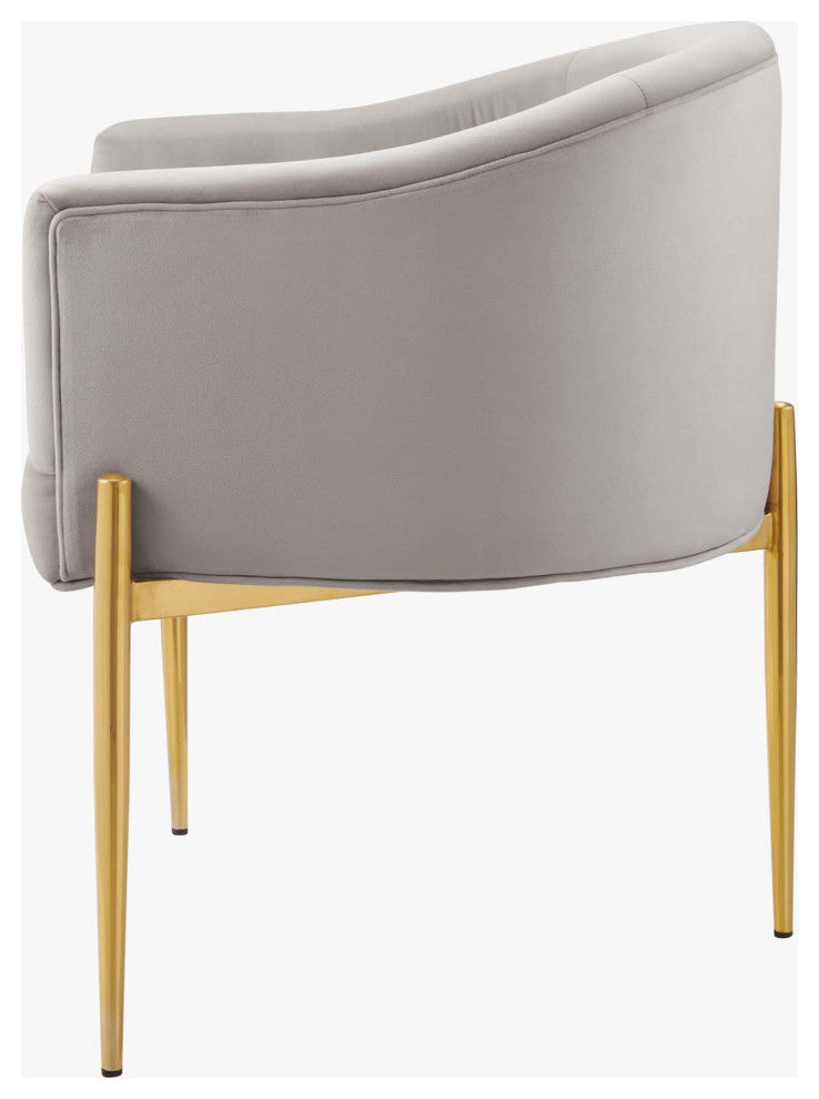 Tufted Accent Chair, Set of 2, Velvet, Metal, Gray, Modern, Lounge