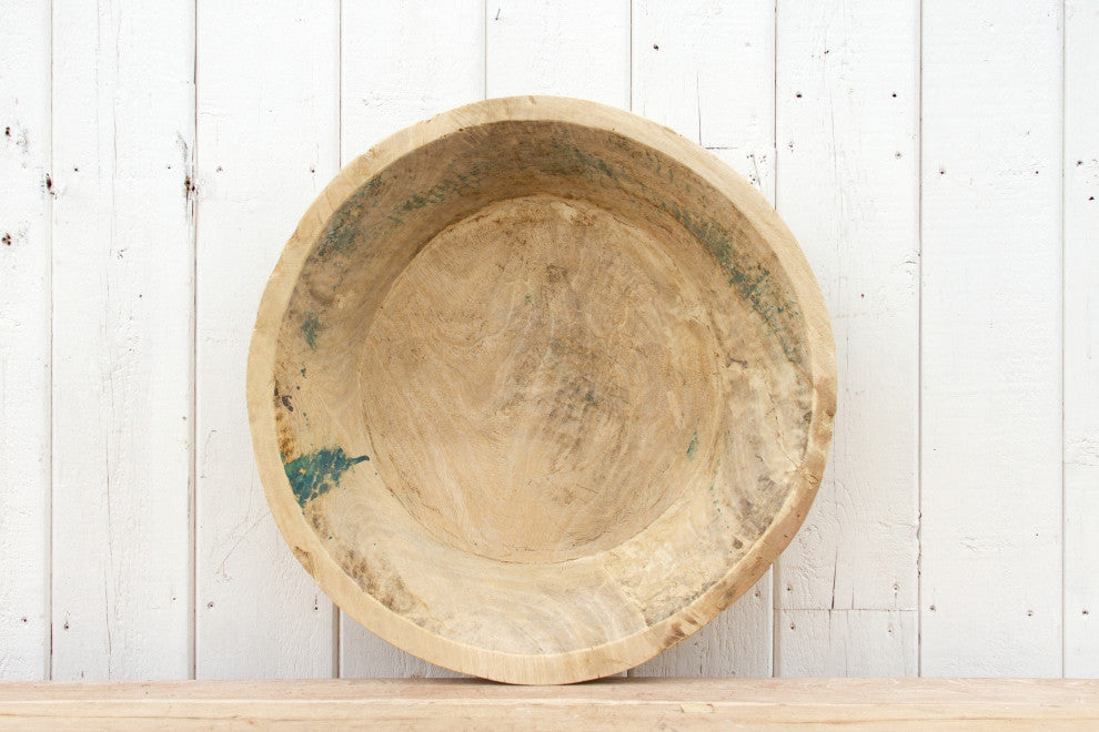 Large Round Bleached Wood Bowl