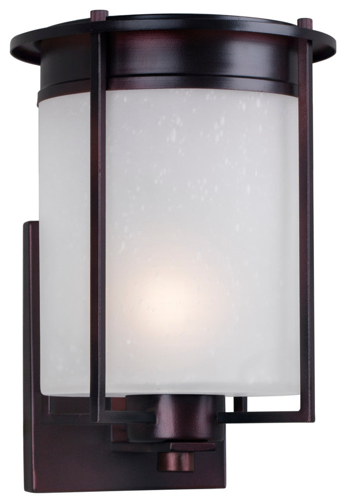 1 Light Outdoor Wall Lantern, Antique Bronze, Frosted Seeded Glass