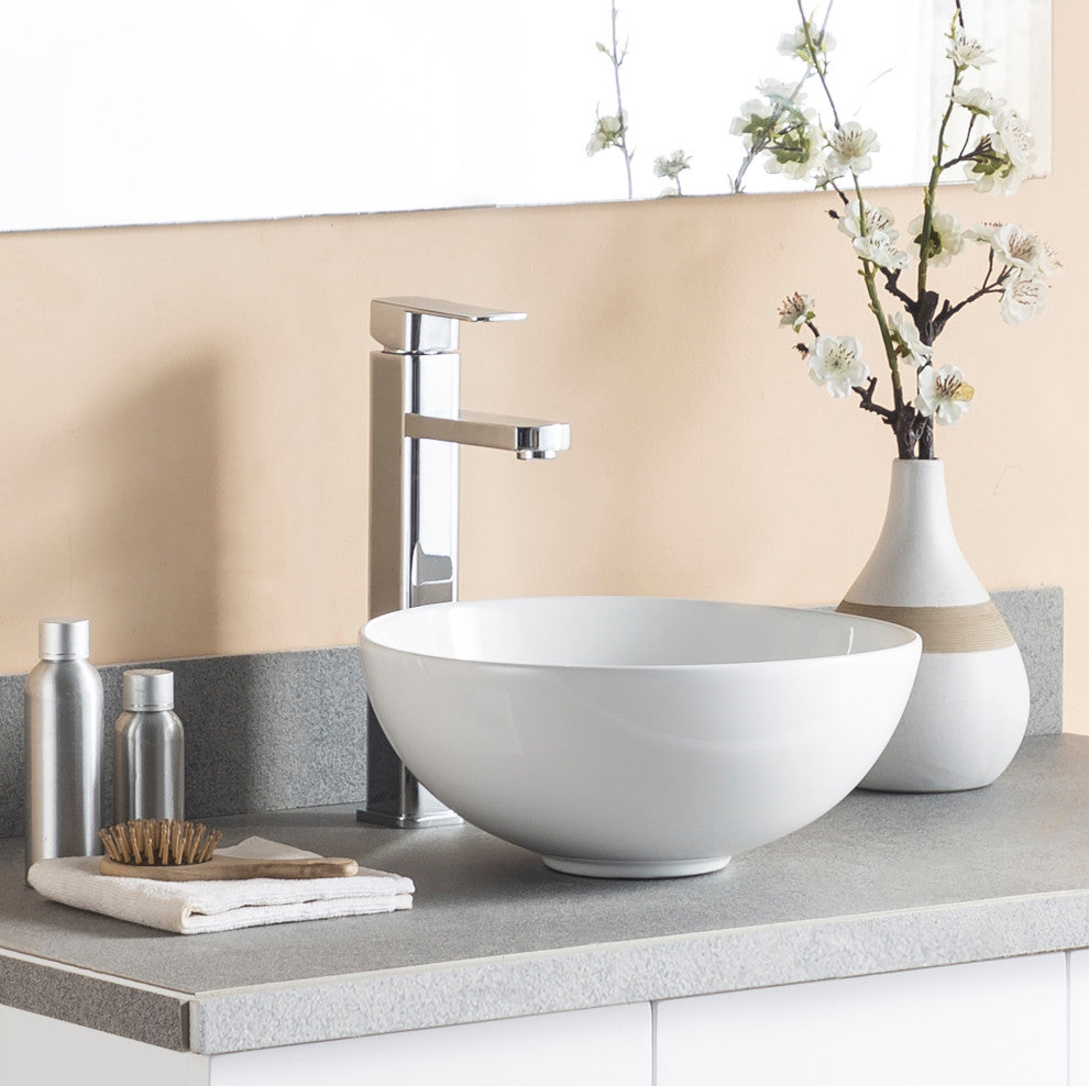 White Round Bowl Bathroom Vessel Modern Above Counter Porcelain Ceramic Sink