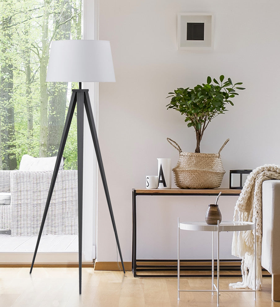 Amlight Berlin Tripod Floor Lamp With Metal Grey Tripod and White Shade