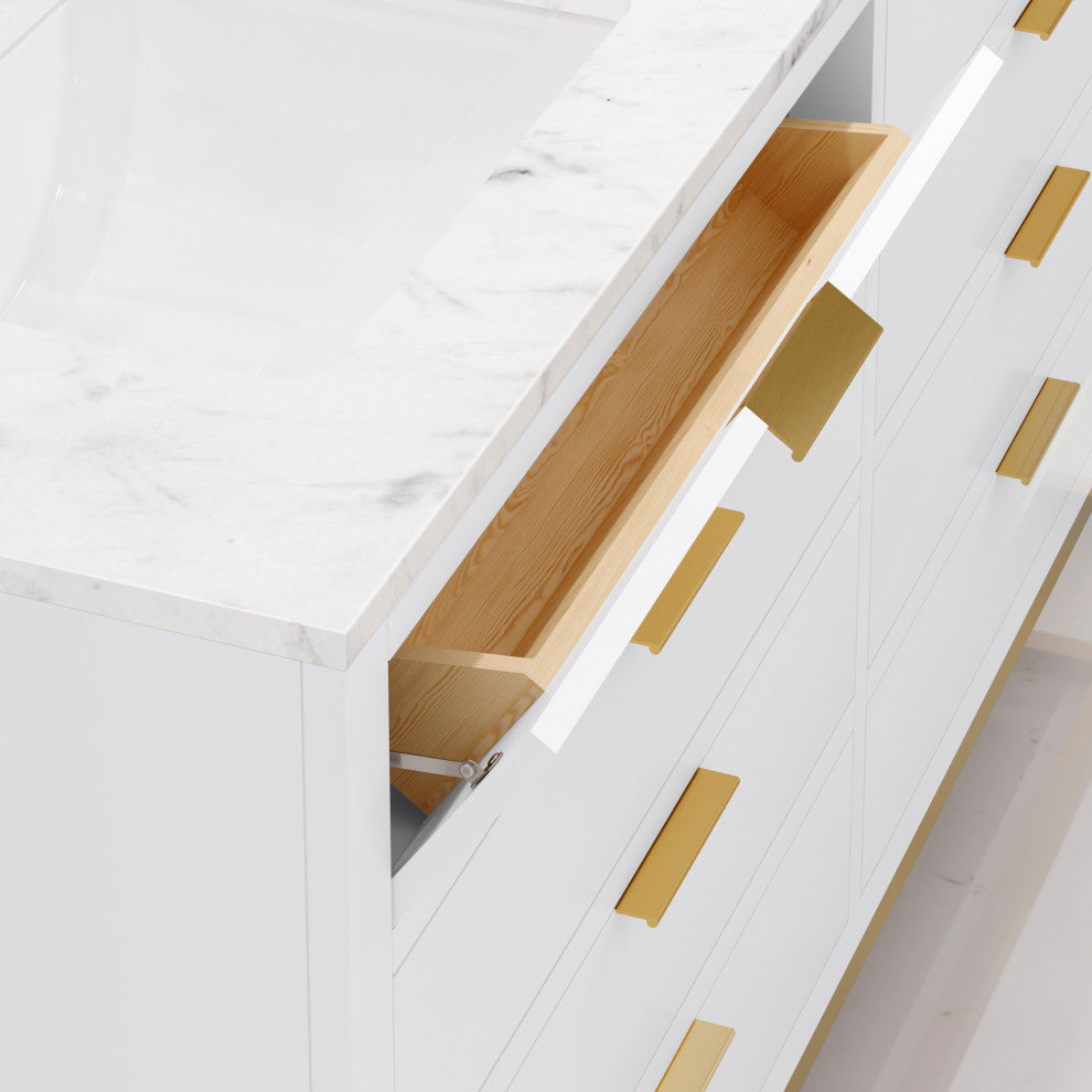 Bristol 60" Marble Countertop Vanity, White With Gooseneck Faucet