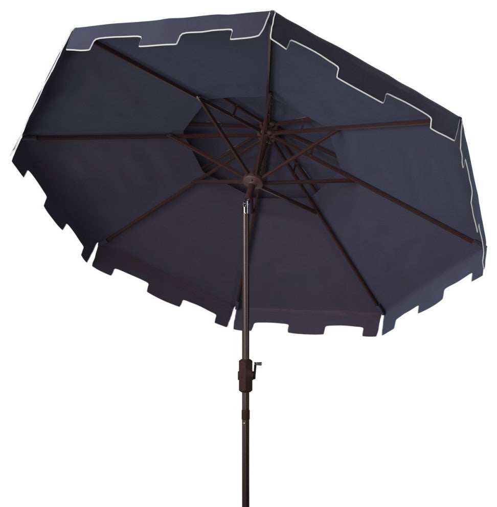 Safavieh Outdoor Zimmerman 9ft Double Top Market Umbrella Navy/White