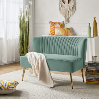 Velvet Tufted Loveseat Sofa With Golden Base, Sage