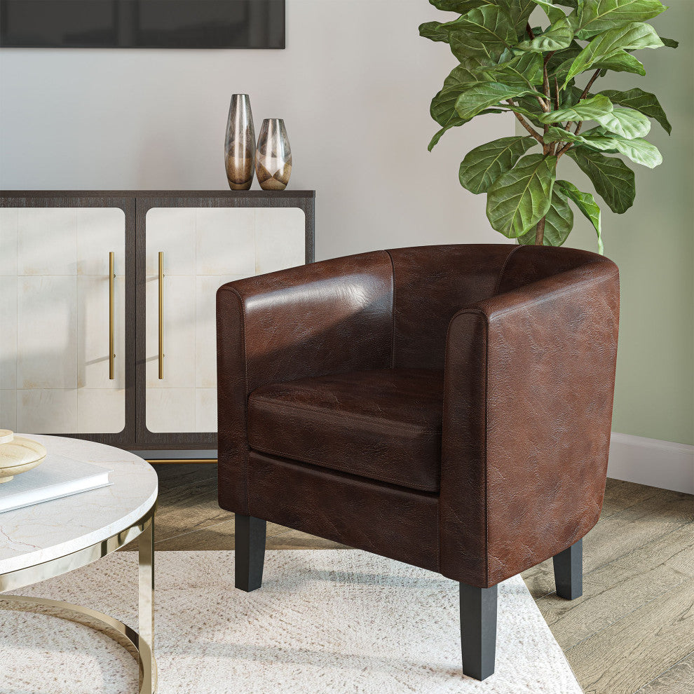 Modern Club Chair Barrel Design, Caramel