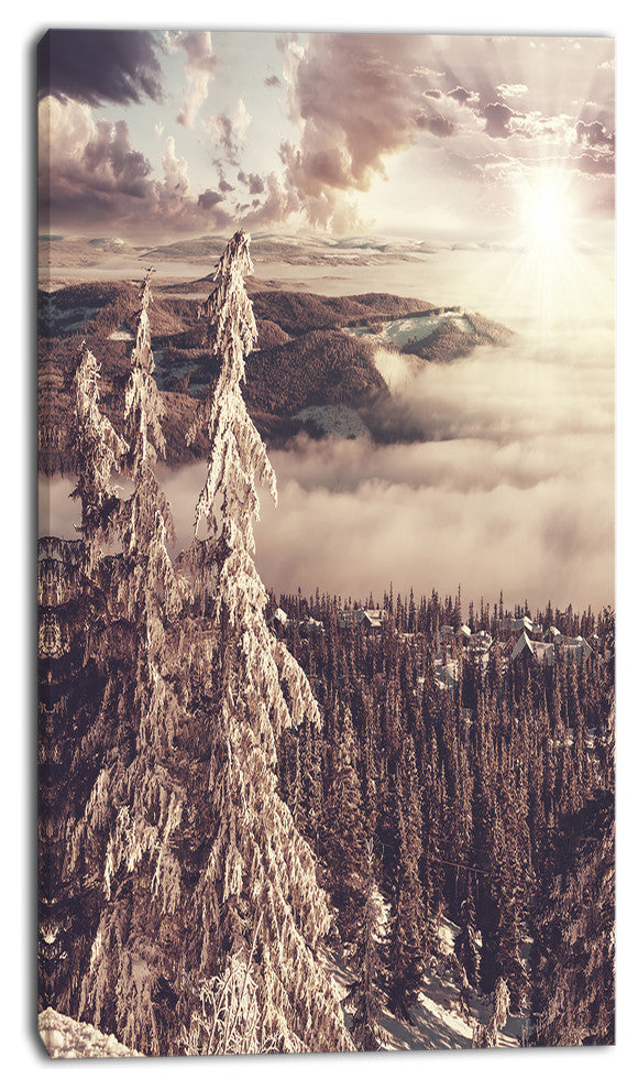 Dark Winter Scene At Sunset, Landscape Wall Art on Canvas, 16"x32"