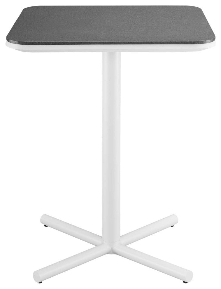 Bar Stool Chair and Table Set, Aluminum, Metal, White Gray, Modern, Outdoor