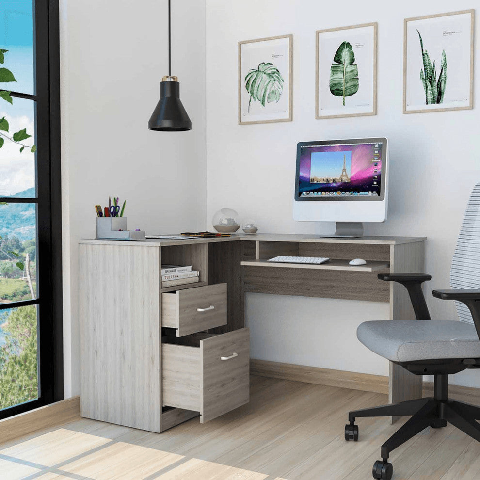 Thorpe Light Gray L Shaped Computer Desk