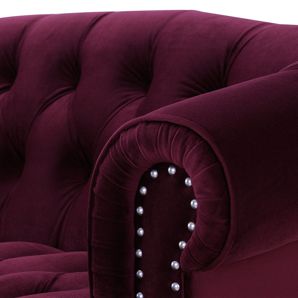 La Rosa Victorian Chesterfield Loveseat, Burgundy Velvet