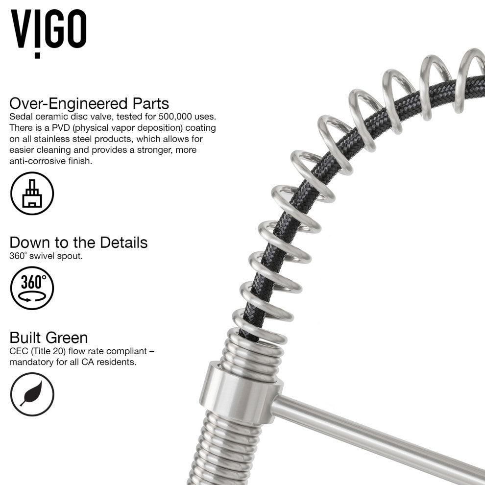 VIGO Brant 19" H Single Handle Pull-Down Sprayer Kitchen Faucet, Stainless Steel, Without Extras