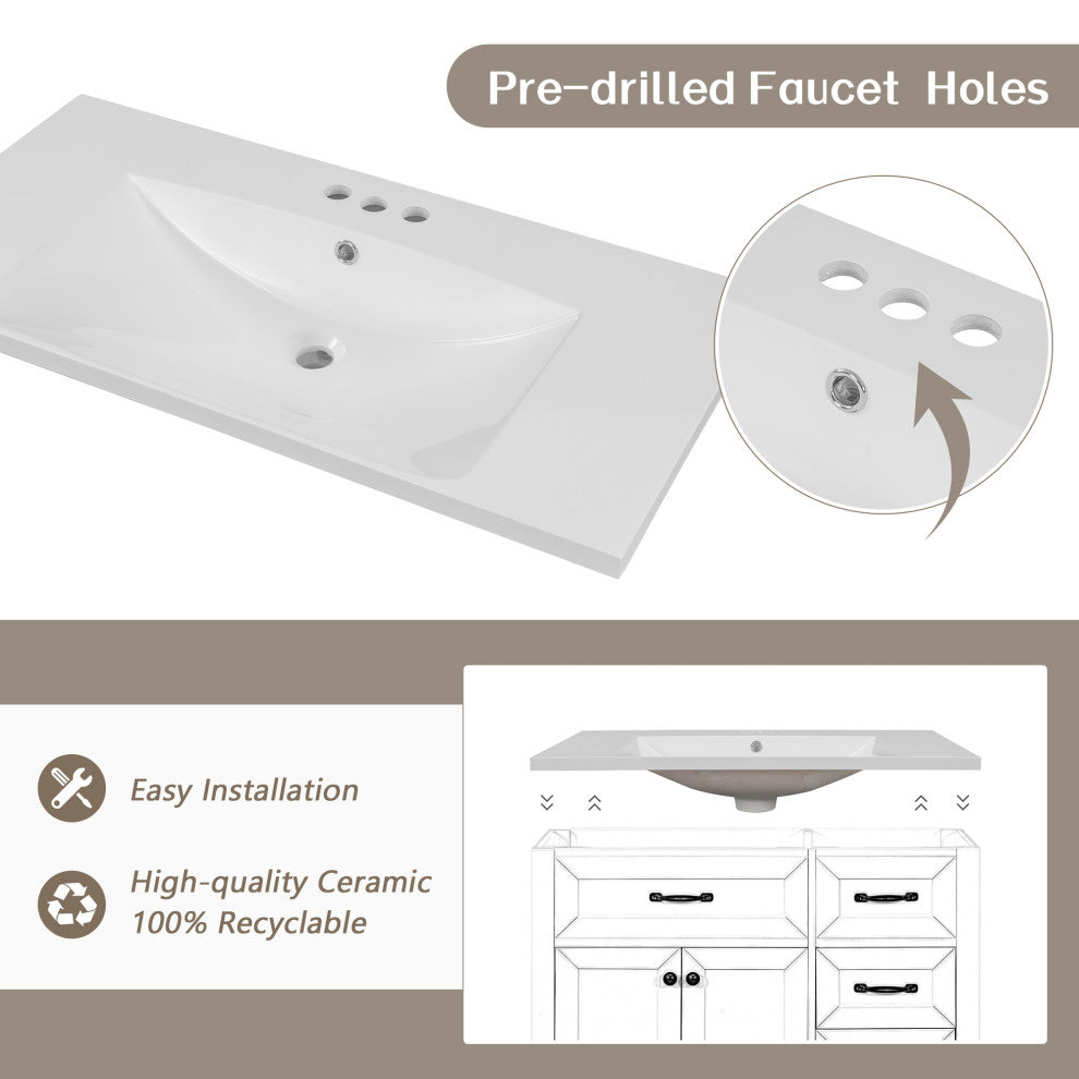 36 in. Freestanding Bathroom Vanity Set with Ceramic Integrated Single Sink, Grey