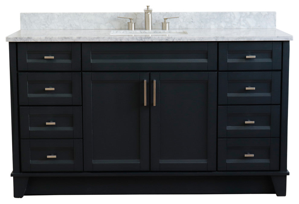 61" Single Sink Vanity, Dark Gray Finish And White Carrara Marble
