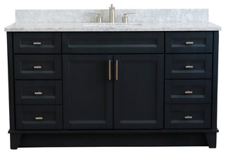 61" Single Sink Vanity, Dark Gray Finish And White Carrara Marble