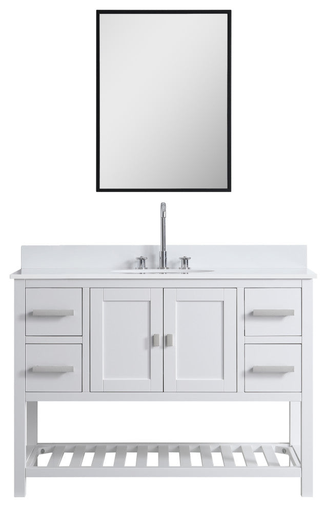 Monaco Bathroom Vanity Base Cabinet Without Top, White, 48", Single Sink