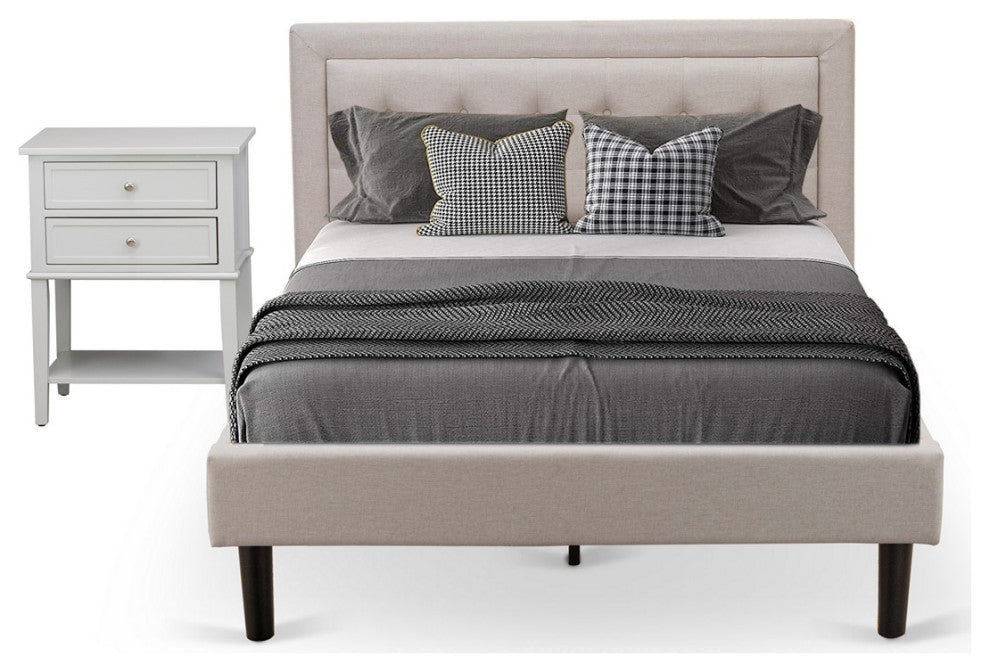 2-PiecePlatform Bedroom Set, 1 Full Size Bed Frame, Night Stand, Mist Beige