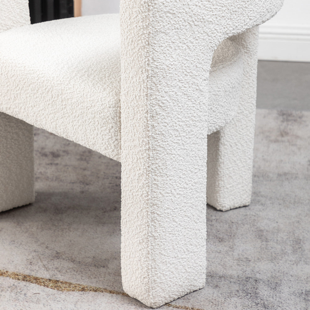 28" Wide Boucle Upholstered Square Armchair, Cream
