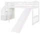 Gewnee Wood Twin Loft Bed with Storage Stairway and Slide in White