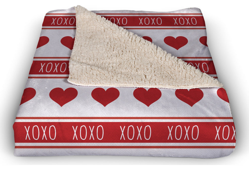 XOXO Heart Stripes 50x60 Sherpa Fleece Blanket