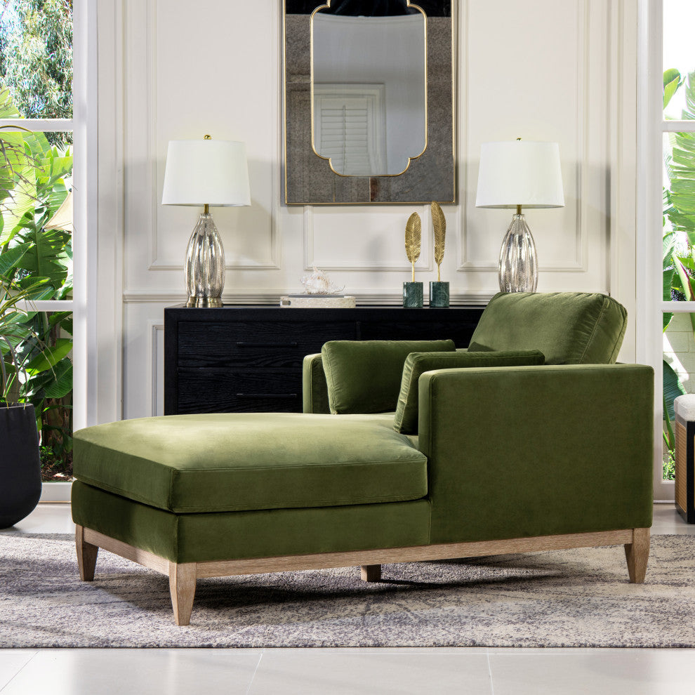 Knox 65" Modern Velvet Upholstered Chaise Lounge Chair, Olive Green