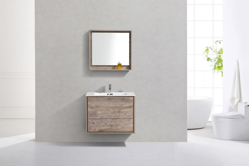 DeLusso 30" Nature Wood Wall Mount Modern Bathroom Vanity