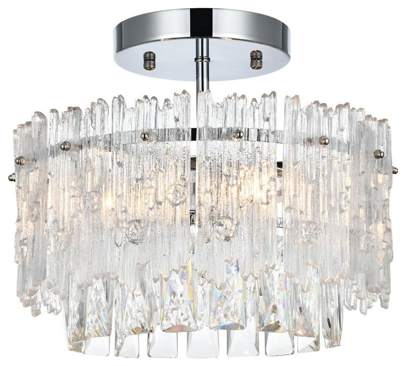 Emilia Three Light Flush Mount in Chrome And Clear