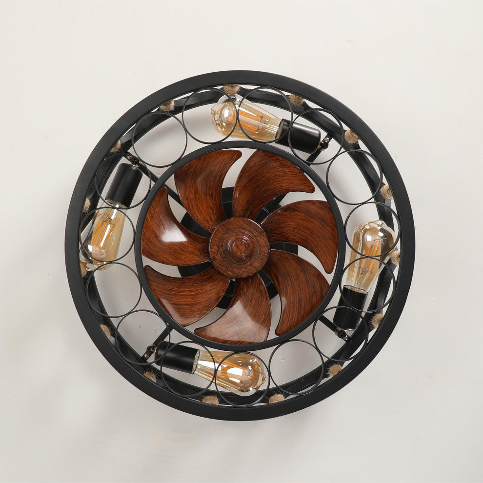 20 in. W x 6 in. H Iron Ceiling Fan in Black with LED Lights