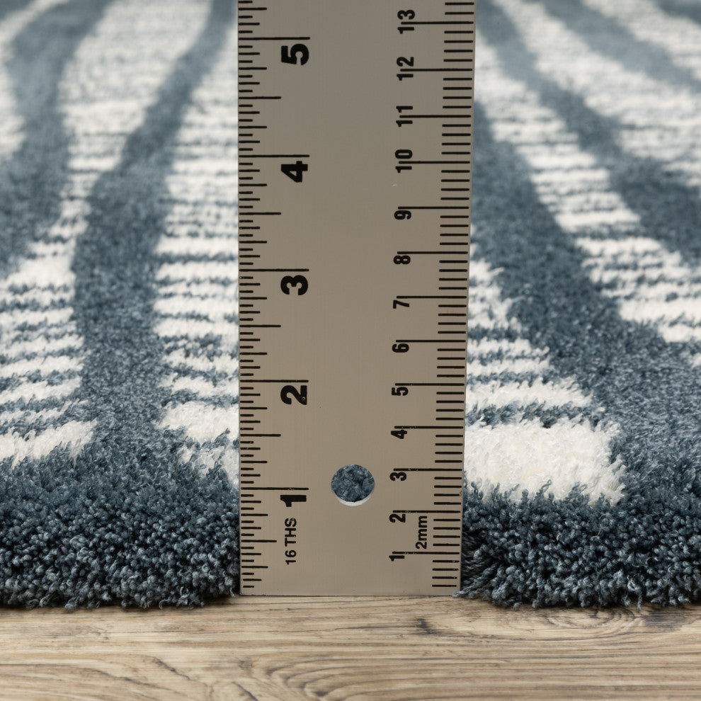 Greer Modern Dashed Lines Dark Teal/ Ivory Area Rug, 5'3" x 7'6"