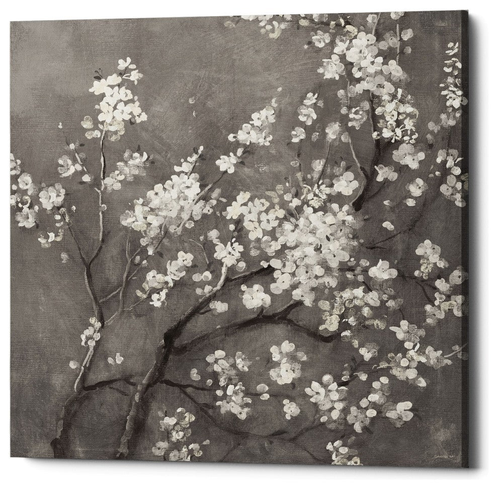 "White Cherry Blossom I on Gray" Giclee Canvas Wall Art, 26"x26"
