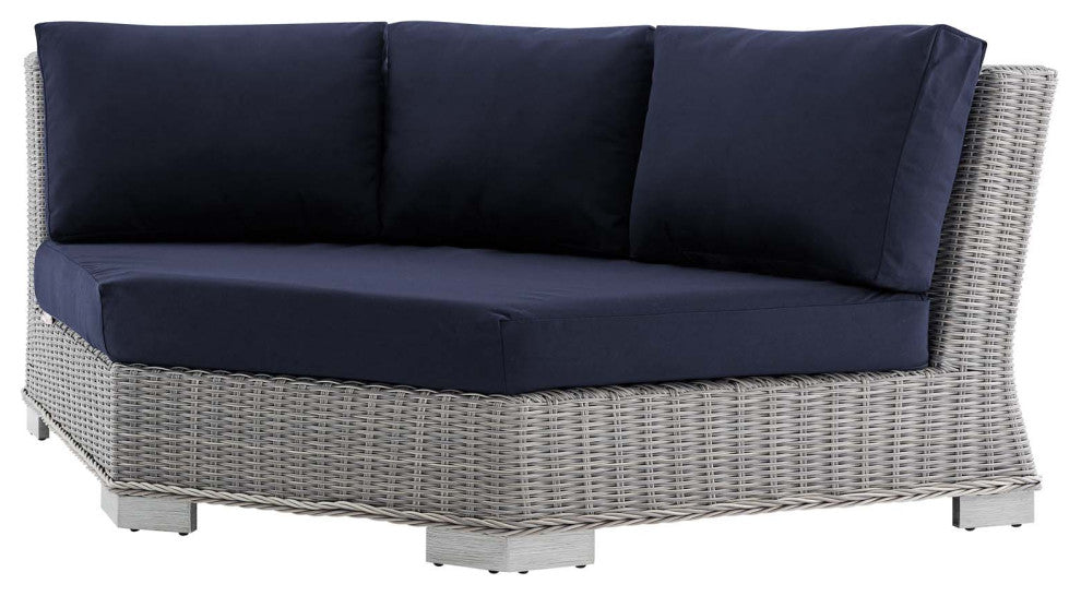 Lounge Sectional Sofa Chair Table Set, Rattan, Gray Blue Navy, Outdoor
