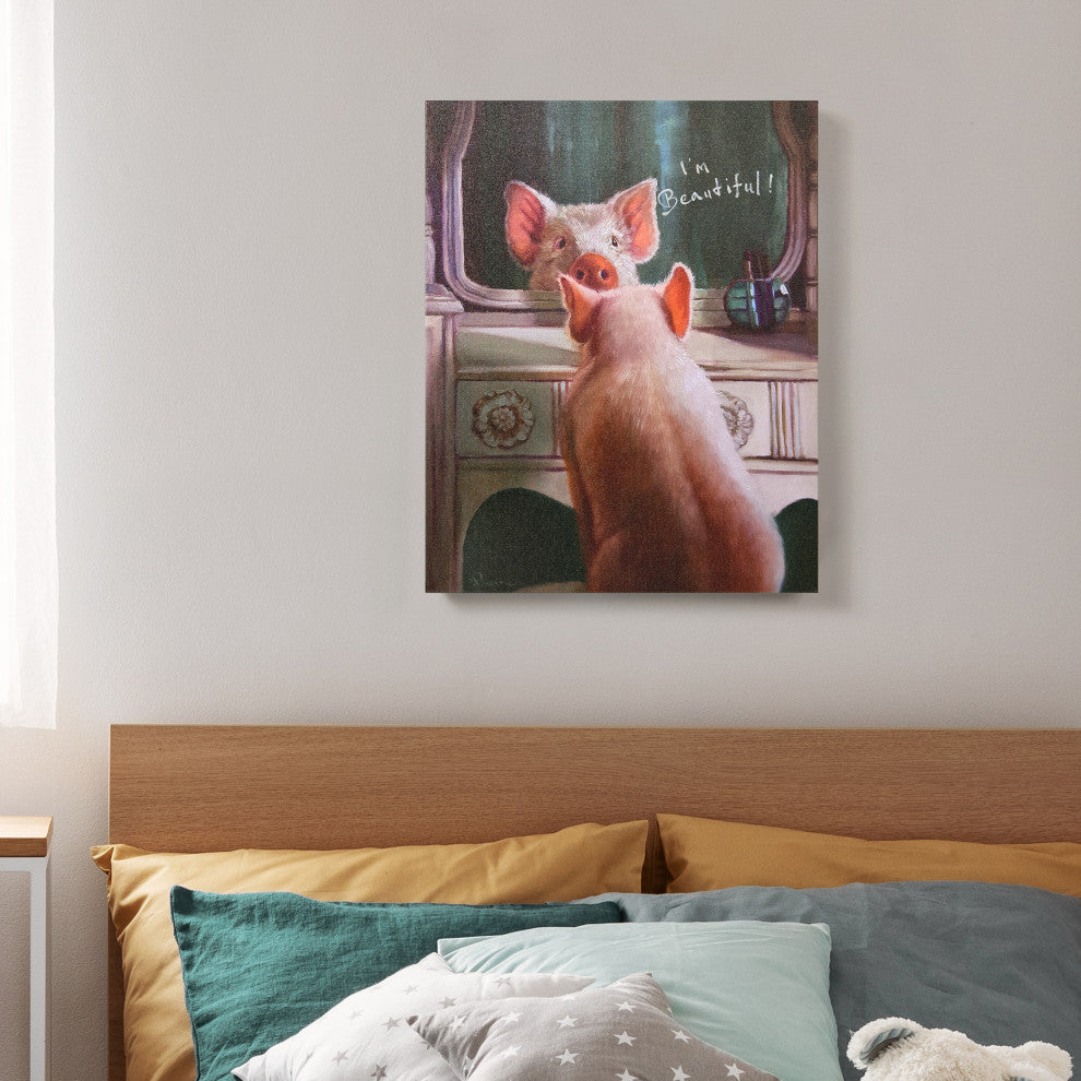 "Affirmation Iii" Pig Pet Wall Art Graphic Art Print on Wrapped Canvas