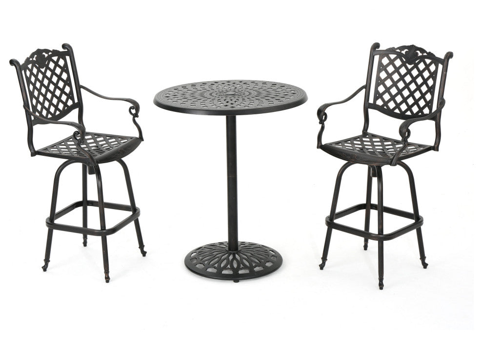 GDF Studio Arianna Outdoor Aluminum Bar Set With Patina Copper Finish, 3 Piece Set