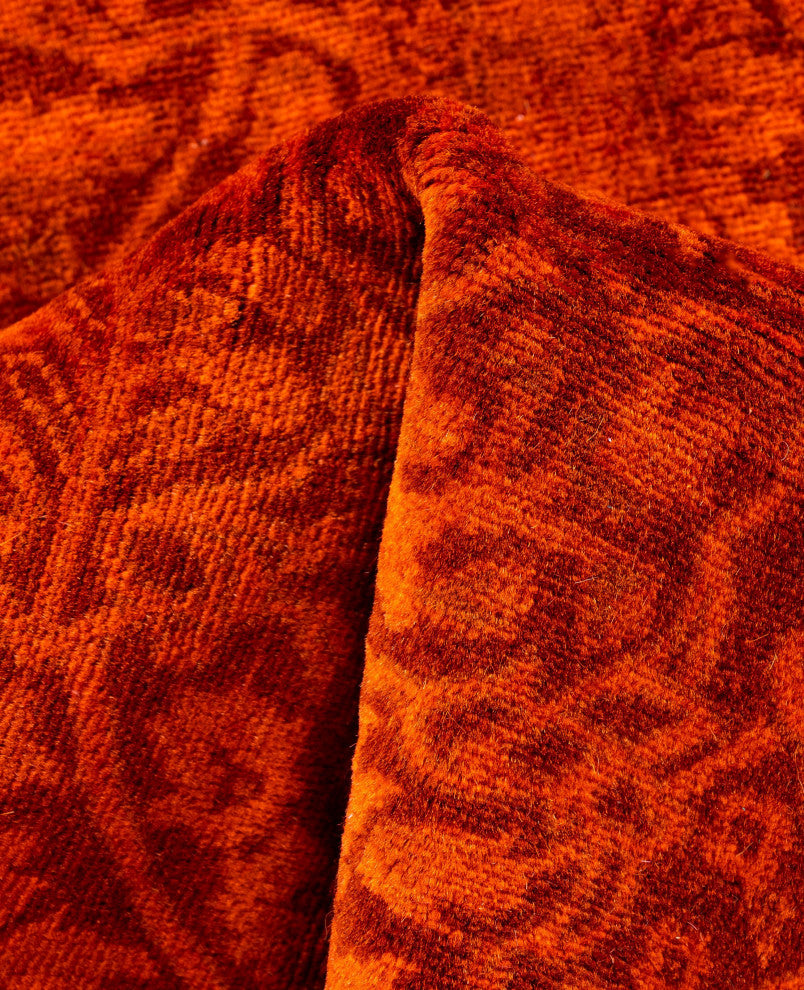 Overdyed One-of-a-Kind Hand-Knotted Area Rug Orange, 5' 0" x 5' 0"