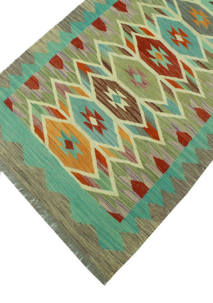 Sangat Kilim Barrah Light Green/Gray Runner, 2'9x9'7