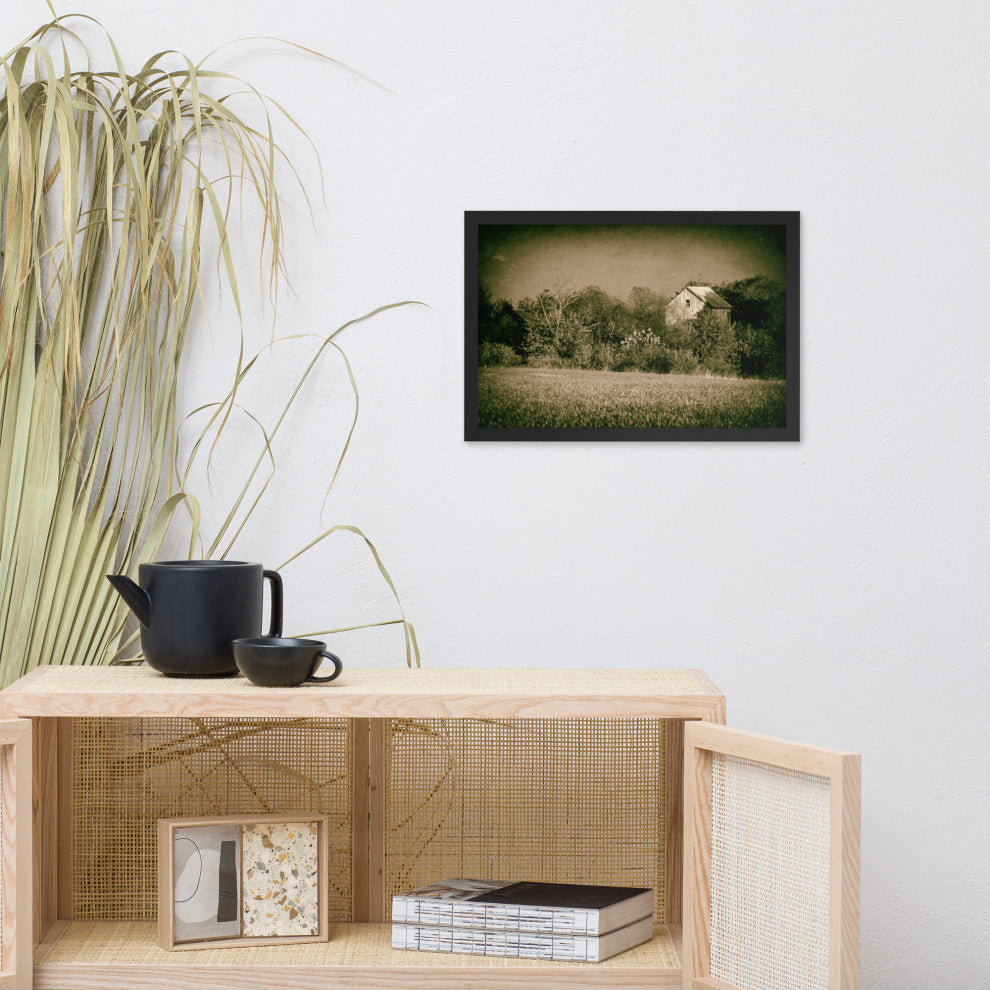 Abandoned Barn In The Trees Vintage Framed Photo Paper Wall Art Prints, Black, 18" X 24"