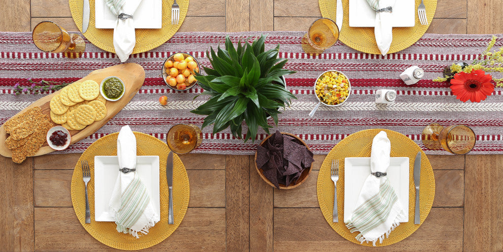 Barn Red Braided Stripe Table Runner 15x108
