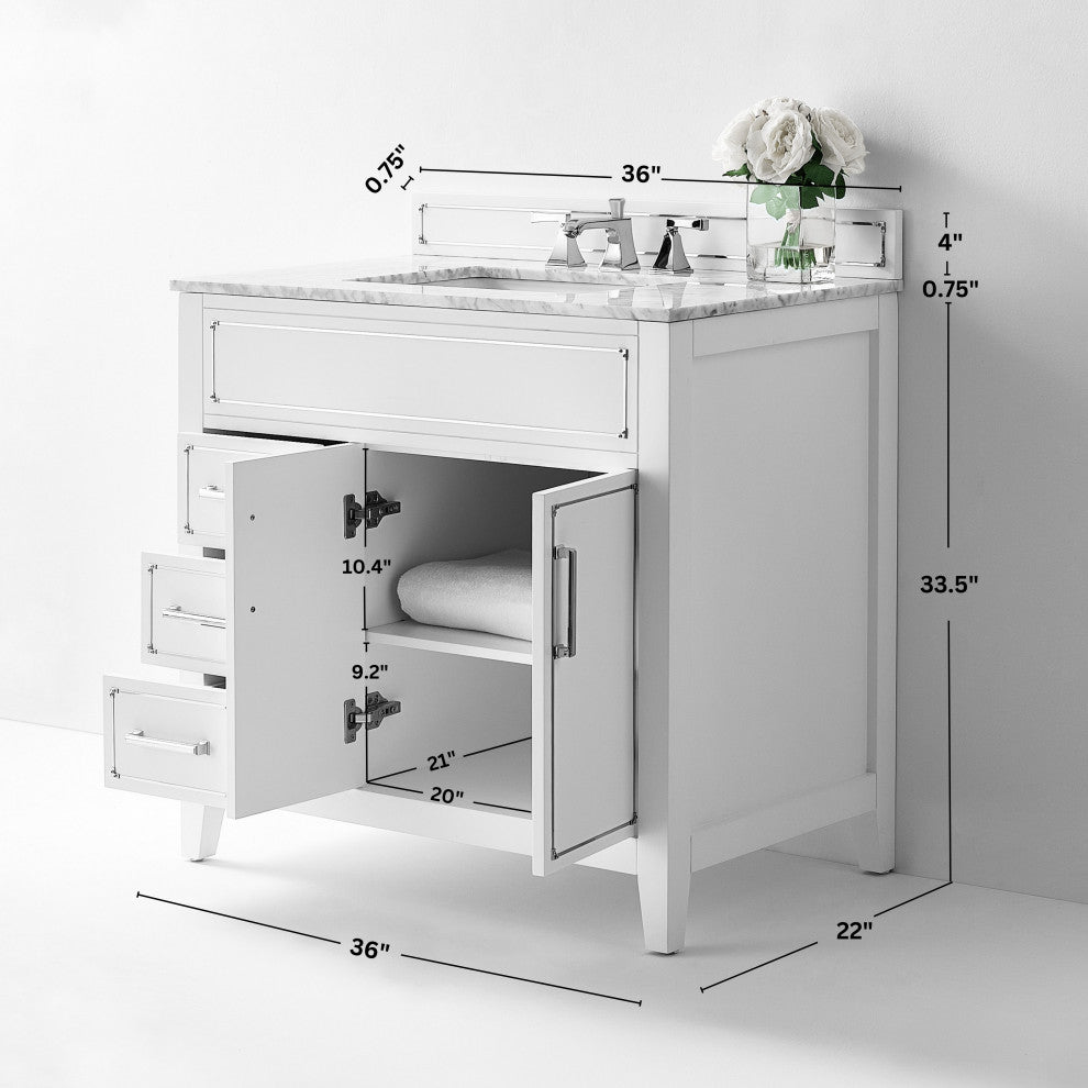 Aspen Bathroom Vanity Set, White, 36"