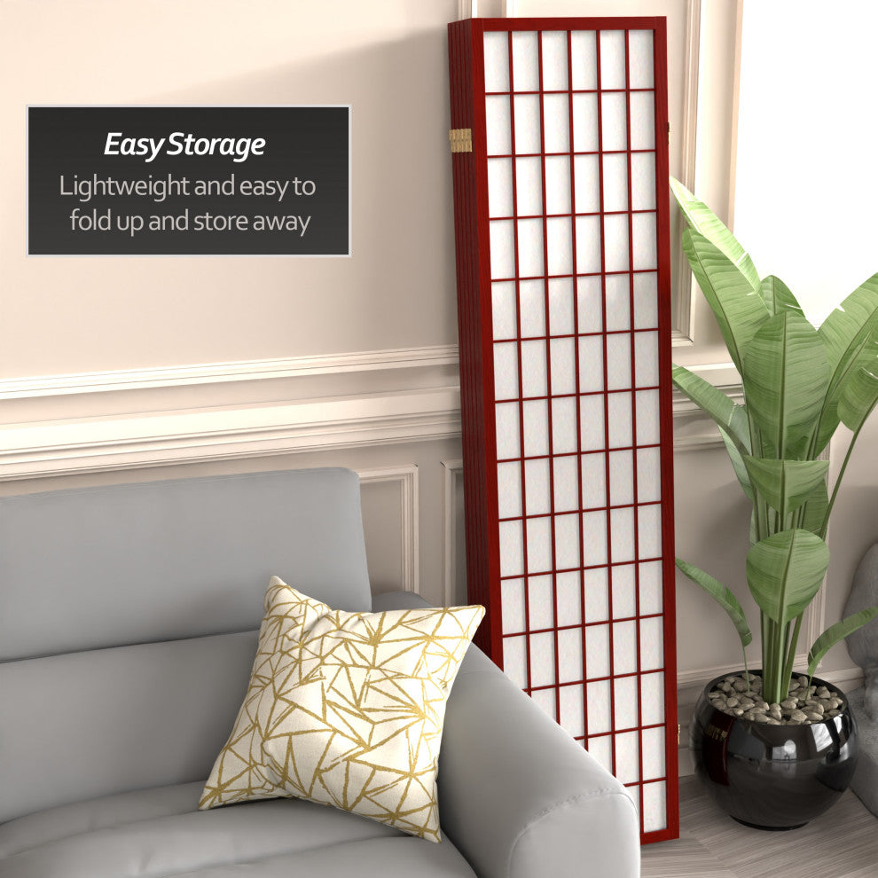 6' Tall Window Pane Shoji Screen, Rosewood, 5 Panels