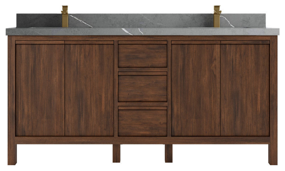 Elizabeth 72 Double Sink Bath Vanity in Dark Walnut Teak 2" Piatra Gray