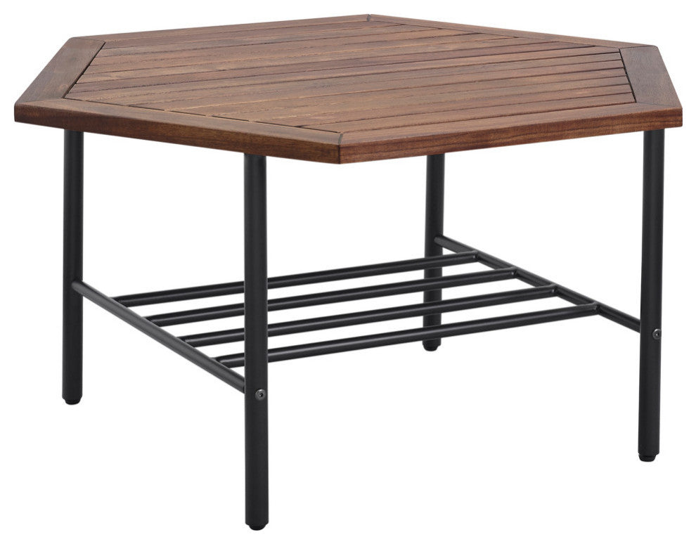 Pearson Modern Wood and Metal Outdoor Hexagon Coffee Table