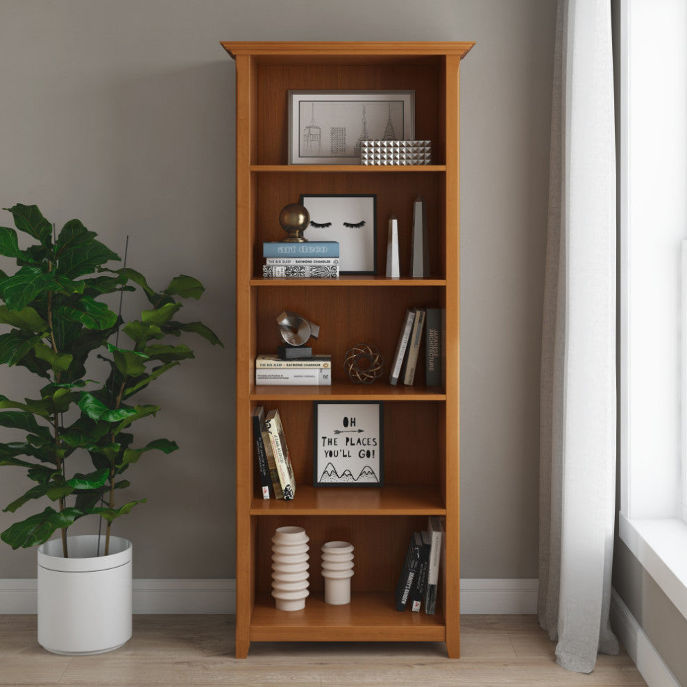 Amherst SOLID WOOD 5 Shelf Bookcase, Light Golden Brown