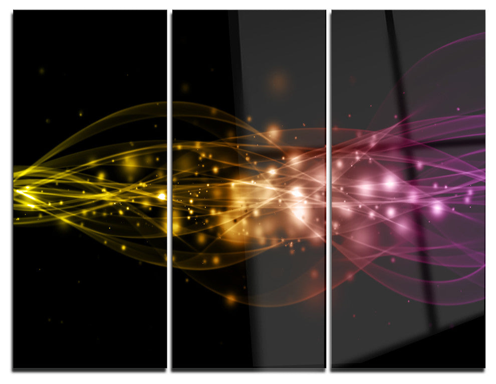 "Glowing Circles and Lines" Digital Metal Wall Art, 3 Panels, 36"x28"