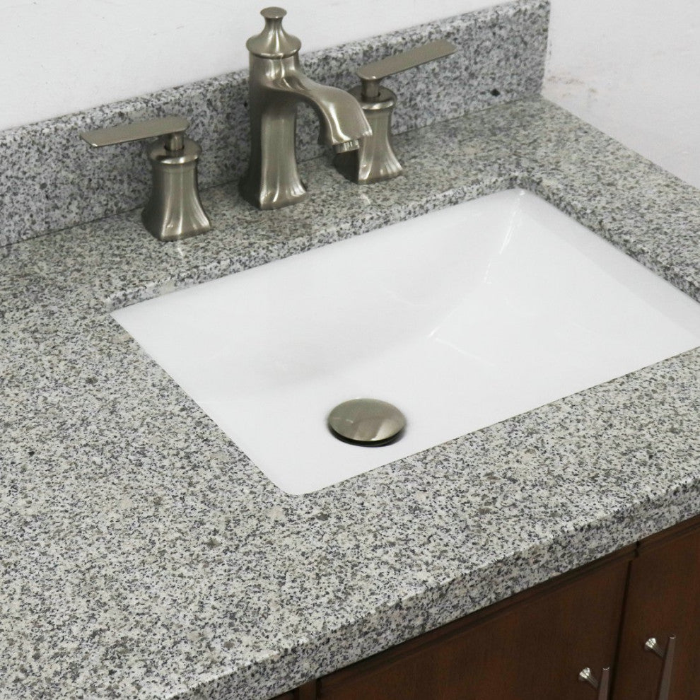 37" Single Vanity, Walnut Finish With Gray Granite