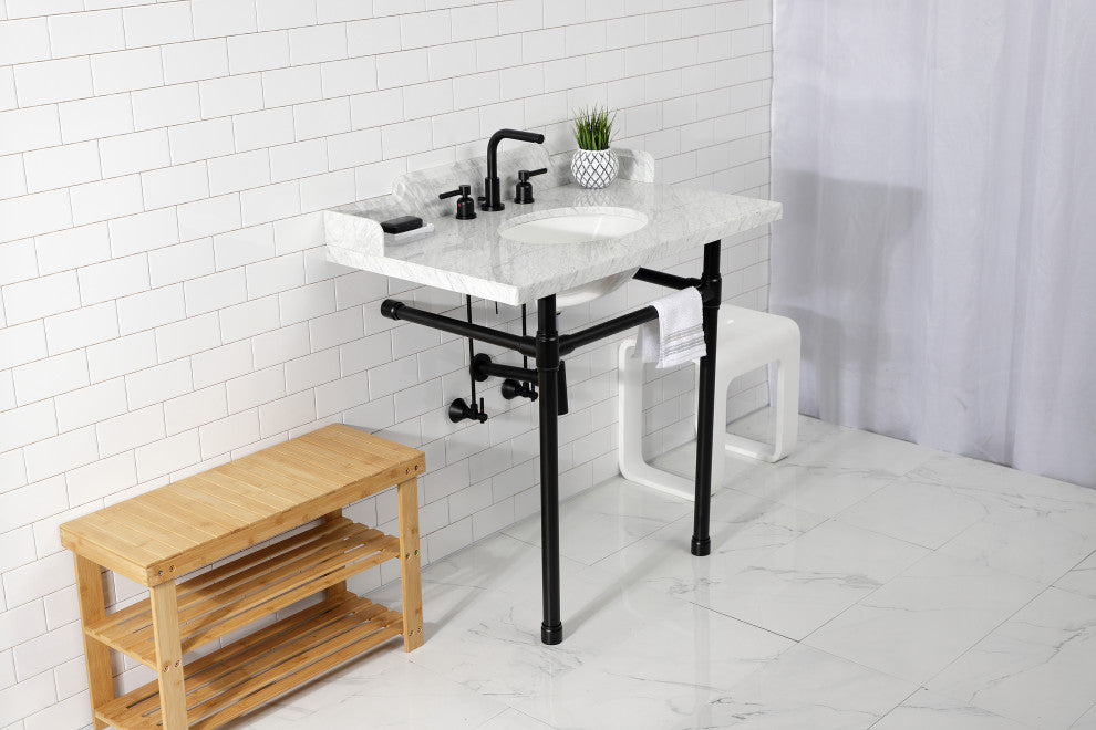 Kingston Brass LMS36M80ST 36" Carrara Marble Console Sink, Legs